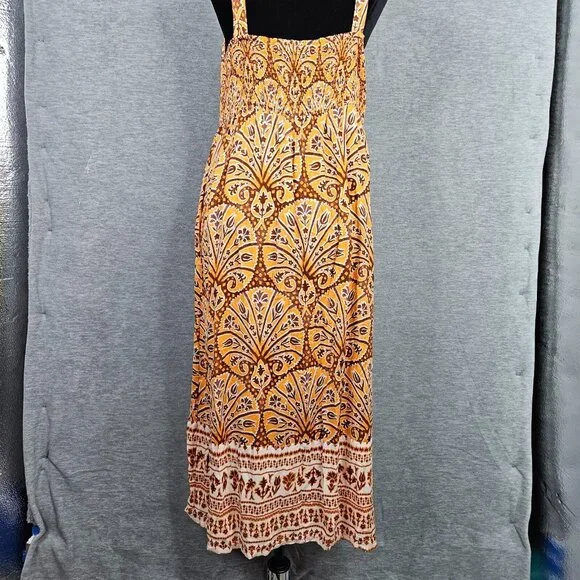 KNOX ROSE Women's Orange Brown Printed Wide Strap Tie-Front Dress Size L - Picture 3 of 9